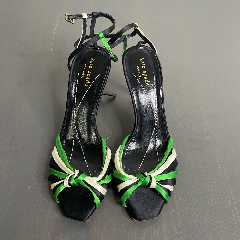 Kate Spade Florence Strappy Heeled Evening Sandals Black, White and Green - Picture 2 of 7